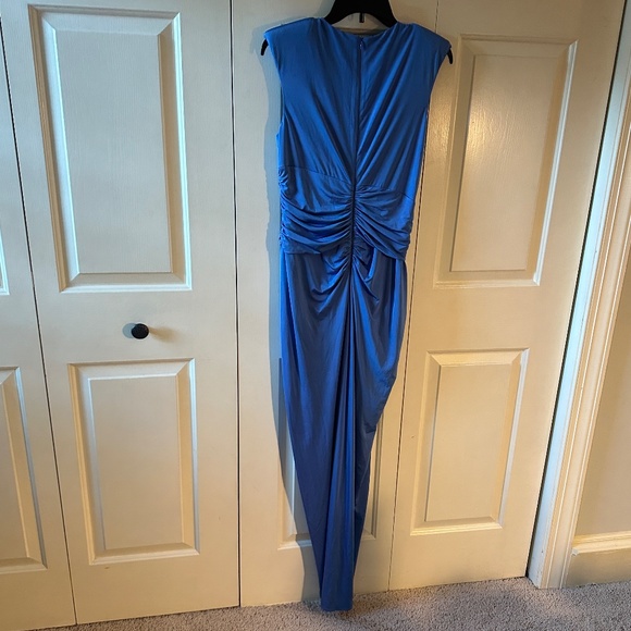 NWOT Padded Shoulder Ruched Jersey Dress In Periwinkle - 10 - Picture 5 of 7